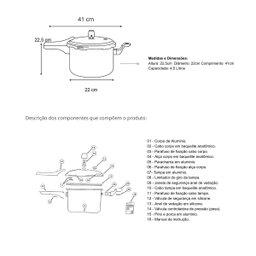 Panela de Pressão Fechamento Externo 4,5l Preto Nacional - 2