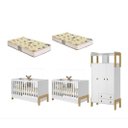 Ver imagem 1 de Jogo de Quarto Infantil Kit Gêmeos com 2 Berços 2 Colchão e Roupeiro Fantasia - Móveis Leartam