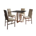 Ver imagem 4 de Conjunto de Jantar Mesa Mônaco Premium 90cm Preta com 4 Cadeiras Estofadas Bege Base Cobre Preto
