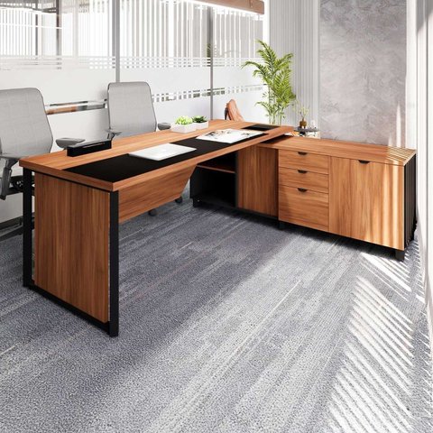 Escrivaninha Mesa Escritório Diretor em L com Caixa de Tomadas e Armário Lateral 3 Gavetas 200cm Cor