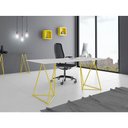 Ver imagem 1 de Escrivaninha Bela Vista Cavalete Tampo Branco Base Ferro Amarelo - Preto