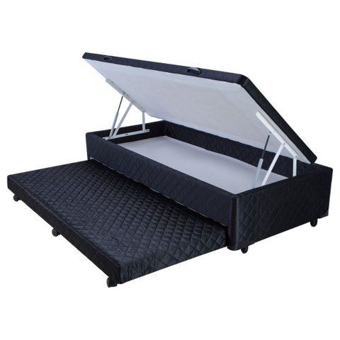 Cama Box Bau Solteiro com Auxiliar Semi Ortopedico Poliester 088x188:preto