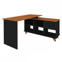 Mesa Escrivaninha em L Retrô 2 Gavetas 5 Nichos Gold - Artany Móveis - 7
