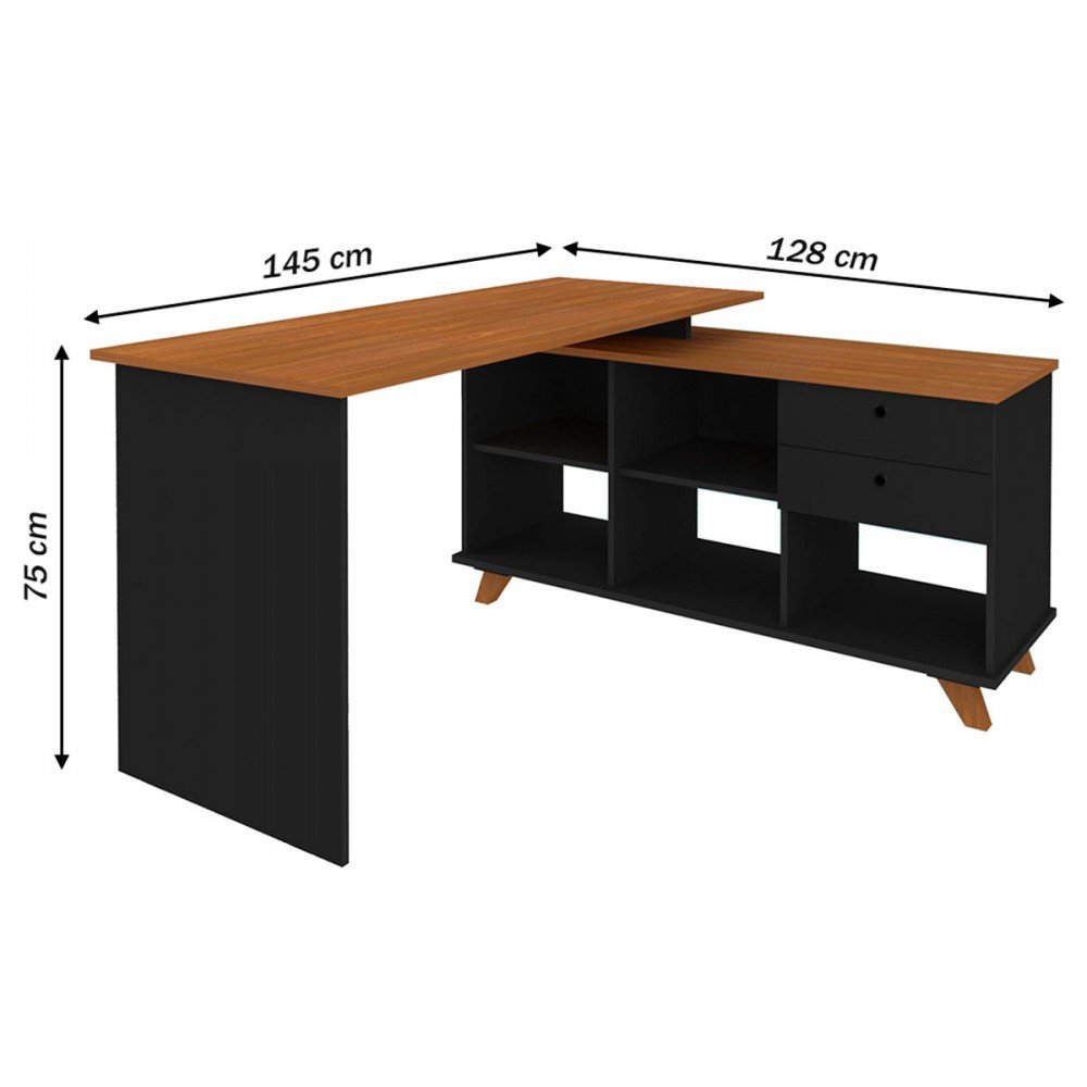 Mesa Escrivaninha em L Retrô 2 Gavetas 5 Nichos Gold - Artany Móveis - 4