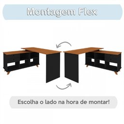 Mesa Escrivaninha em L Retrô 2 Gavetas 5 Nichos Gold - Artany Móveis - 5