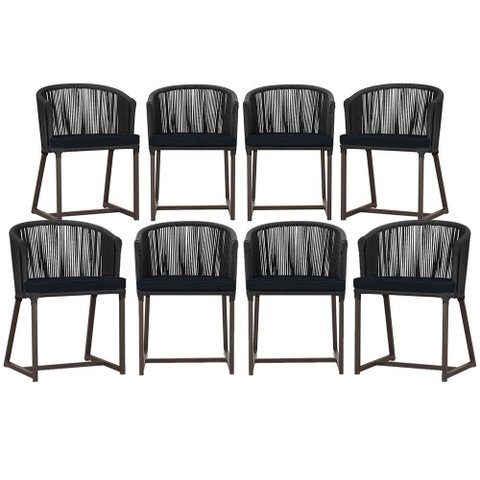 8 Cadeiras de Jantar Área Noronha em Alumínio com Pintura Marrom Corda Náutica Estofado 12 Trama Ori