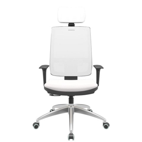 Cadeira Office Brizza Tela Branca com Encosto Assento Vinil Branco Relaxplax Base Aluminio 126cm -