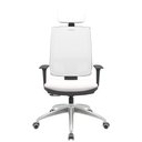Ver imagem 1 de Cadeira Office Brizza Tela Branca com Encosto Assento Vinil Branco Relaxplax Base Aluminio 126cm -
