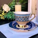 Ver imagem 1 de Jogo de Xícaras em Porcelana Branco com Azul para Chá e Café 12 Peças