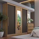Ver imagem 1 de Guarda-Roupa 3 Portas de Correr Reversível com Espelho 200x55x200cm Vision Marrom Capuccino/Cacau/Off White