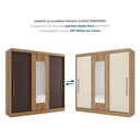 Ver imagem 6 de Guarda-Roupa 3 Portas de Correr Reversível com Espelho 200x55x200cm Vision Yescasa Marrom Capuccino/Cacau/Off White