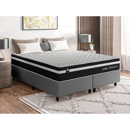 Conjunto Cama Box Queen c/ Molas Ensacadas Durham Cinza 158x198x60 - 1