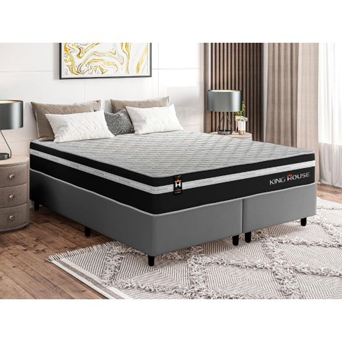 Conjunto Cama Box Queen c/ Molas Ensacadas Durham Cinza 158x198x60