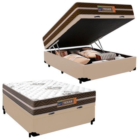 Cama Box Baú Casal Sintético + Colchão Molas Ensacadas Texas Prime Colchões 138x188x67cm Cor: