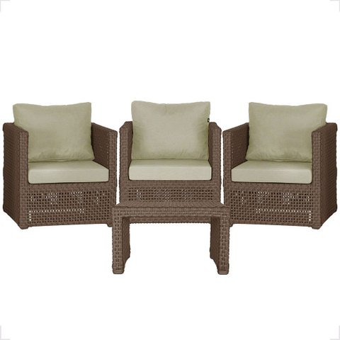 Mesa Centro e 3 Poltronas Madri Corda Náutica Estofado 7 Trama Original