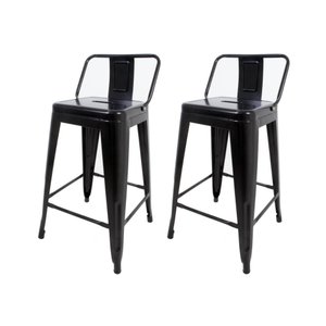 Kit 2 Banquetas Tolix Médias com Encosto Pretas