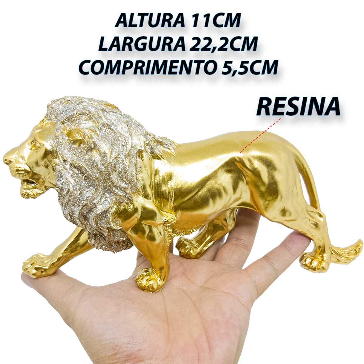 Kit Leão Estatueta Escultura Decoração Sala Escritório Animal Enfeite Decorativo - Kit 2 Peças Doura - 7