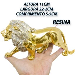 Kit Leão Estatueta Escultura Decoração Sala Escritório Animal Enfeite Decorativo - Kit 2 Peças Doura - 7