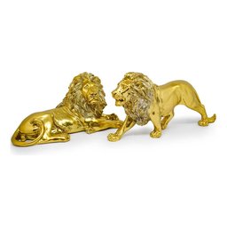 Kit Leão Estatueta Escultura Decoração Sala Escritório Animal Enfeite Decorativo - Kit 2 Peças Doura - 18