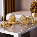 Ver imagem 6 de Kit Leão Estatueta Escultura Decoração Sala Escritório Animal Enfeite Decorativo - Kit 2 Peças Doura