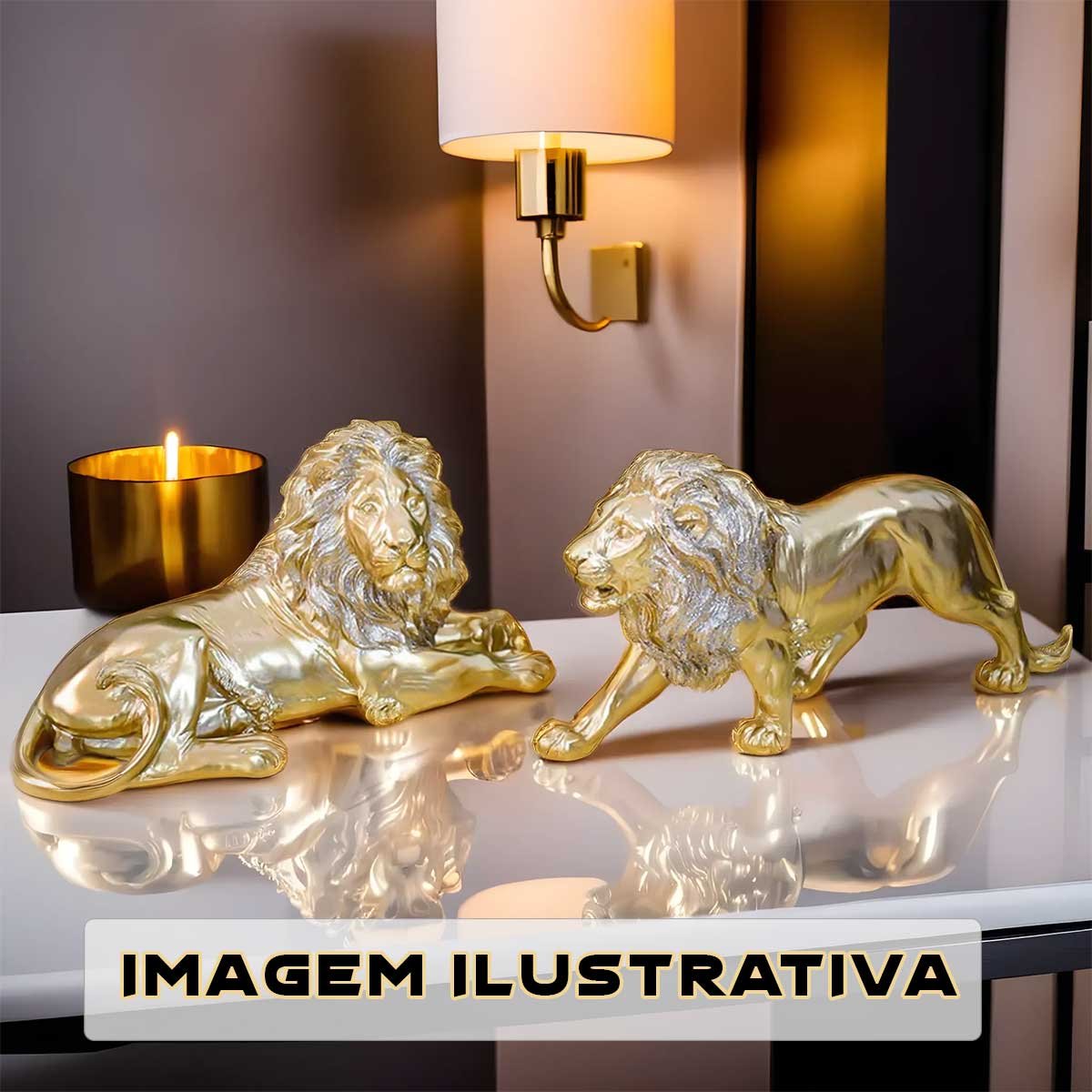 Kit Leão Estatueta Escultura Decoração Sala Escritório Animal Enfeite Decorativo - Kit 2 Peças Doura - 2