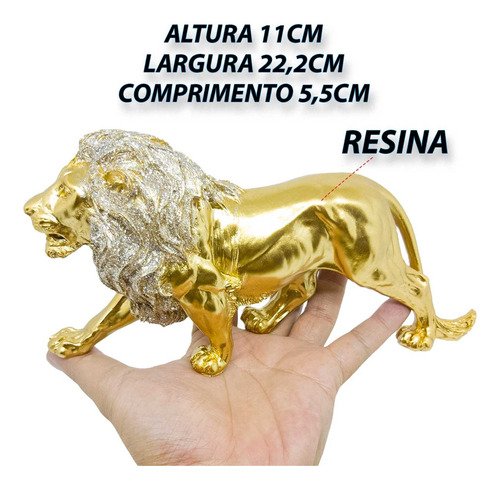 Kit Leão Estatueta Escultura Decoração Sala Escritório Animal Enfeite Decorativo - Kit 2 Peças Doura - 15