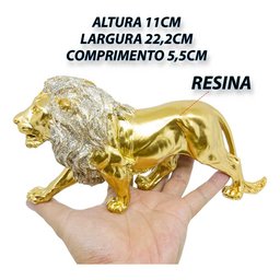 Kit Leão Estatueta Escultura Decoração Sala Escritório Animal Enfeite Decorativo - Kit 2 Peças Doura - 15
