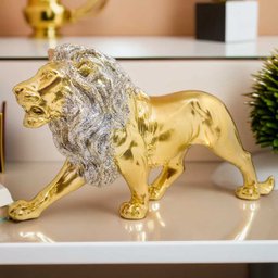 Kit Leão Estatueta Escultura Decoração Sala Escritório Animal Enfeite Decorativo - Kit 2 Peças Doura - 9
