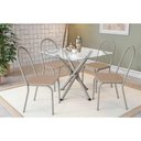 Ver imagem 1 de Conjunto: Mesa de Cozinha Volga C/ Tampo de Vidro 90cm e 4 Cadeiras Noruega Niquel - Courano Bege -