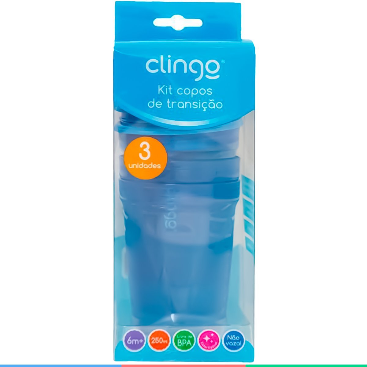 Kit 3 Copos De Transição Alimentar Infantil Bebê 6 Meses Livre De Bpa 250ml Azul Clingo - 7