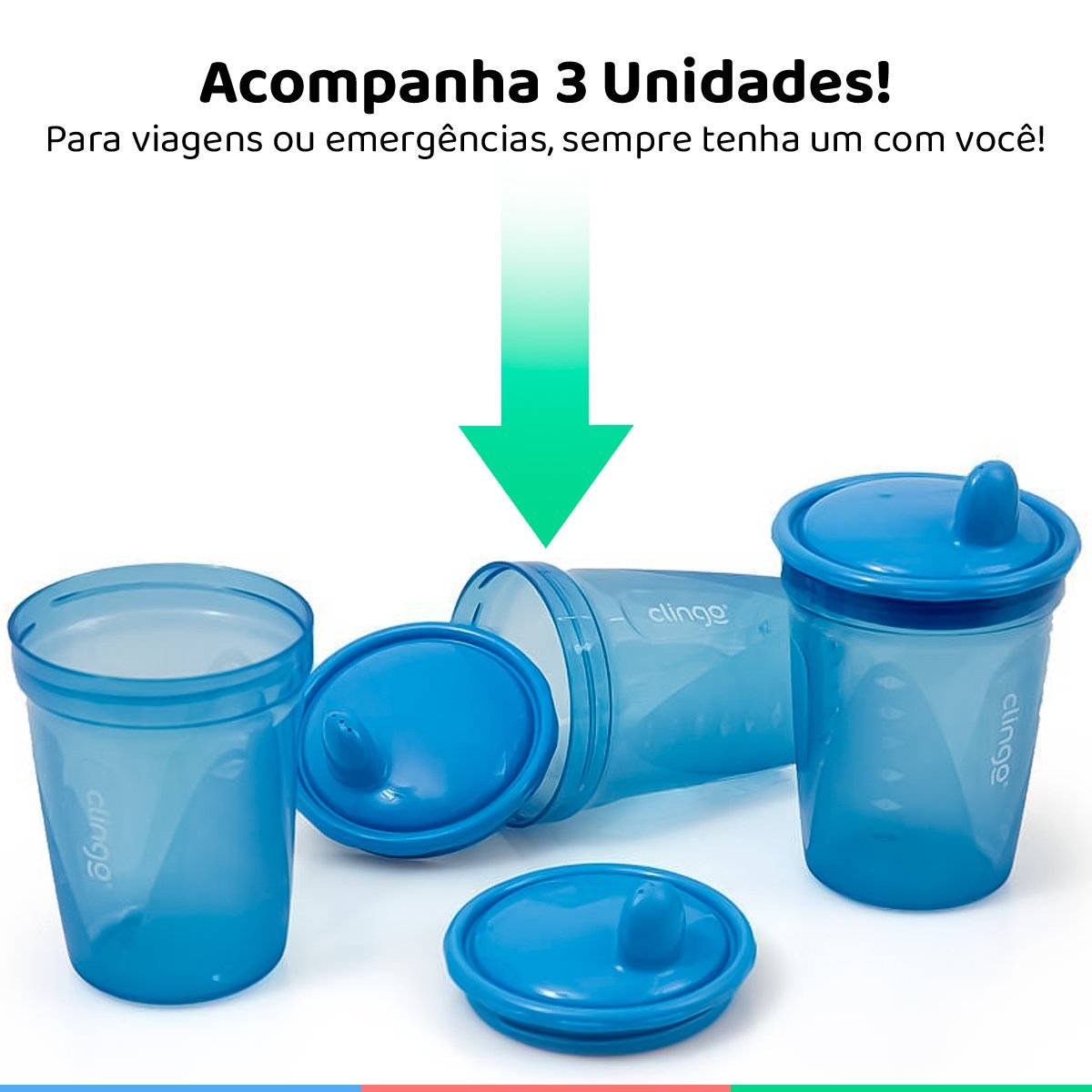 Kit 3 Copos De Transição Alimentar Infantil Bebê 6 Meses Livre De Bpa 250ml Azul Clingo - 4