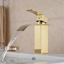 Ver mais imagens de Torneira Cascata Inox Dourada Monocomando Luxo Lavabo Banheiro Bancada Mesa Misturador Agua Fria