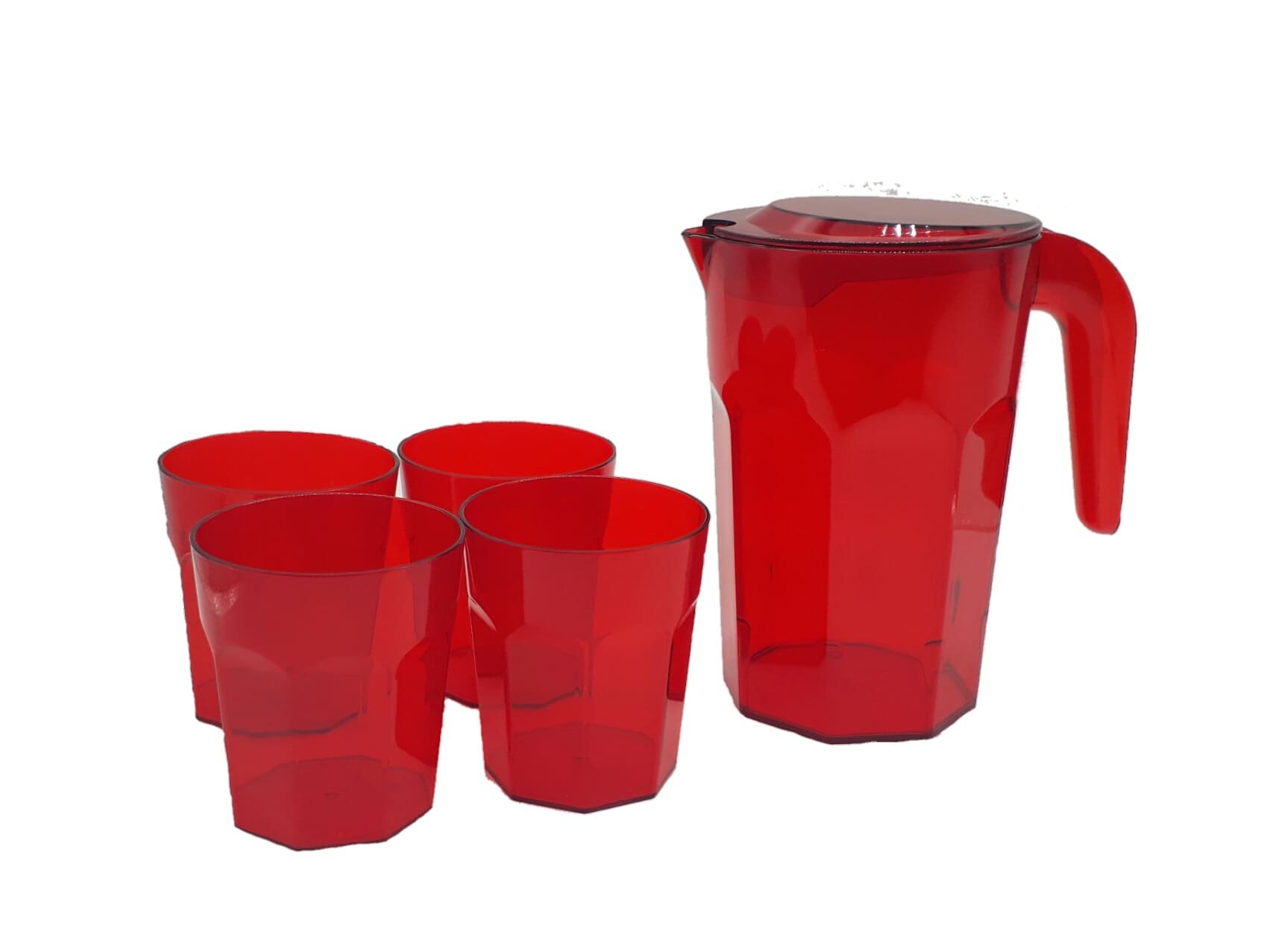 Kit Suco 1 Jarra de 1,5 litros com 4 Copos de 400 ml Cozinha Dehaus Vermelho Cristal Dhause - 1