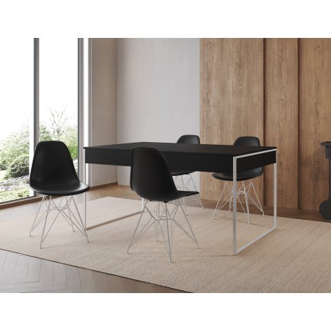 Filadelfia 120x75 Ferro Branco Tampo Preto Cadeira Ferro Branco Assento Preto
