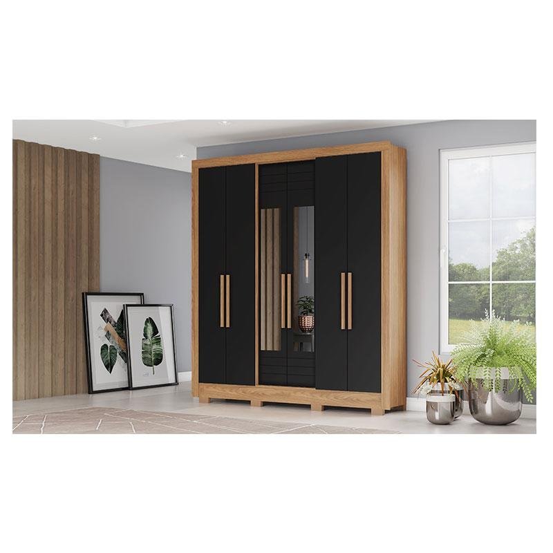 Guarda Roupa Casal Ambiente B366 Nature Preto Hp Henn com Espelho