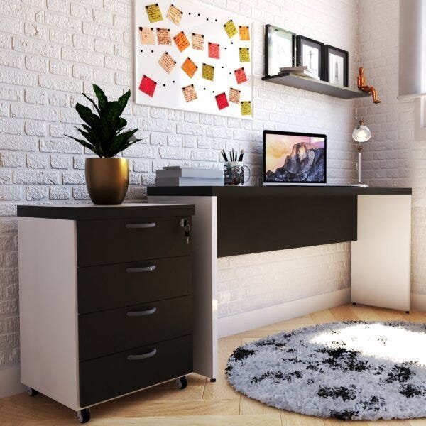 Mesa de Escritório Natus 40mm 160 Bramov Móveis em MDF/MDP Preto 75 cm x 160 cm x 42 cm