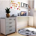 Ver imagem 1 de Escrivaninha Mesa Escritório 100% MDF 160CMX42CM com Caixa de Tomada 160cm Branca e Cinza Cristal
