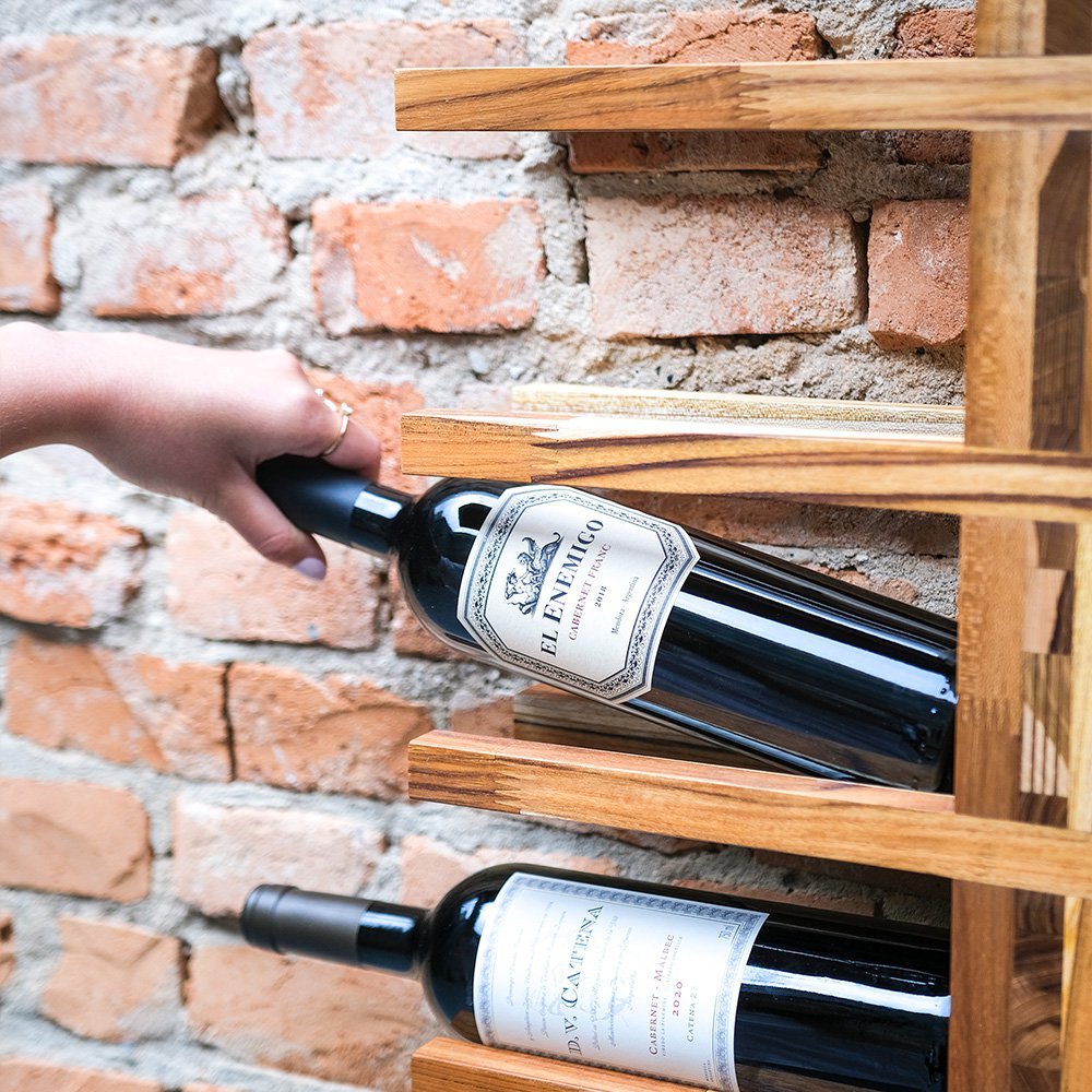 Suporte de Vinho Parede de Maderia Maciça de Teca 8 garrafas  - Tatek