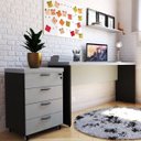 Ver imagem 1 de Escrivaninha Mesa Escritório 100% MDF 160CMX42CM com Caixa de Tomada 160cm Preto e Cinza Cristal