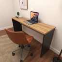 Ver imagem 1 de Escrivaninha Mesa Escritório 100% MDF 160CMX42CM com Caixa de Tomada 160cm Preto e Carvalho Mel Bege
