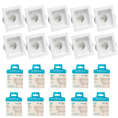 Kit 18x Spot Embutir Recuado Gu10 C/ Lâmpada Eco 6w Stella Cor:branco - Branco Neutro