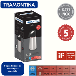 Garrafa Térmica Corpo Inox Bomba Preta 1,4l Exata Tramontina - 8