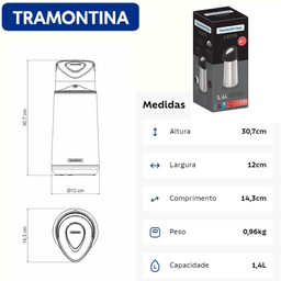 Garrafa Térmica Corpo Inox Bomba Preta 1,4l Exata Tramontina - 9