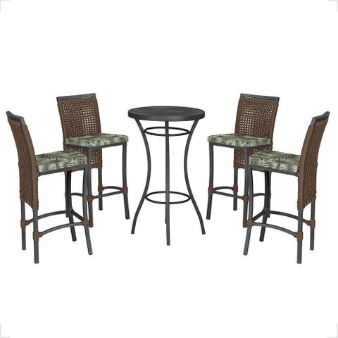 Mesa Bistrô e 4 Banquetas Roma Preta Corda Náutica Estofado 5 Trama Original
