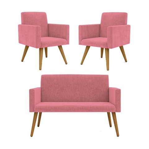 Kit Namoradeira 2 Lugares Reforçada + 2 Poltronas Balaqui Cor:rosa
