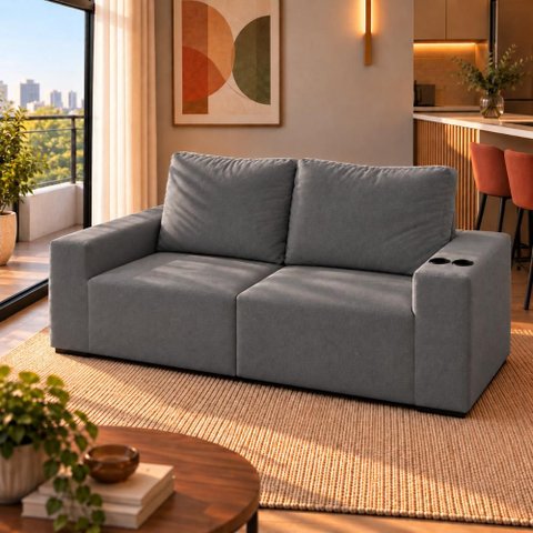 Sofá Modular 3 Lugares com Porta Copos 100% Espuma Balaqui Cor:Grafite