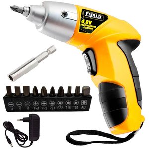 Parafusadeira Bateria 4,8V 3Nm Reversível Kit 12 Peças EVS001 EVALD-Bivolt