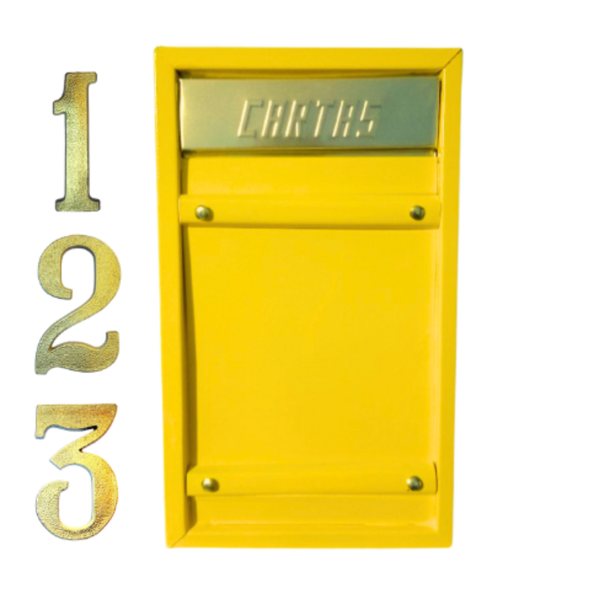 Caixa Correio Carta Jornal Grade e Embutir Chapa de Aço Amarela + Kit 3 Número