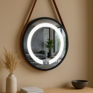 Espelho Redondo Iluminado 60cm com Alça Touch 2 Leds Adnet Reduna