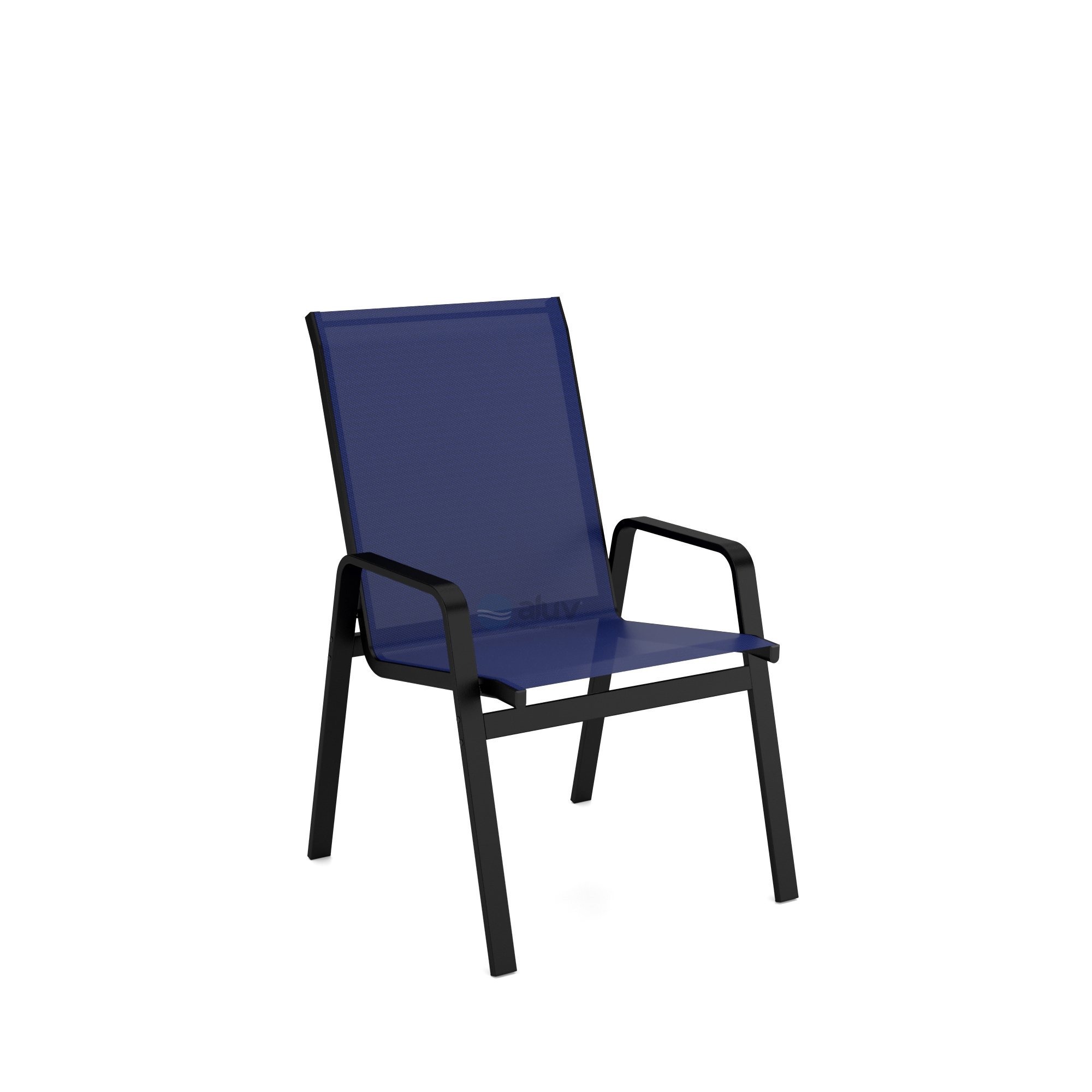 Mesa 4 cadeiras Ripado Piscina Alumínio Preto e Tela Azul - 2